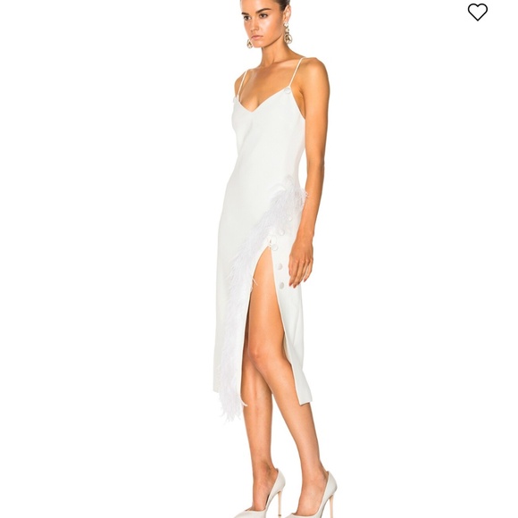 NWT David Koma Feather Trim Cocktail midi dress white UK10 US6, $1650 Retail - Picture 3 of 12